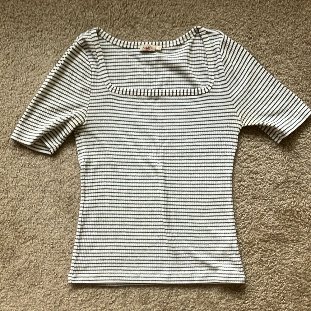 Faherty White and Gray Fitted Ribbed Short Sleeve Tee